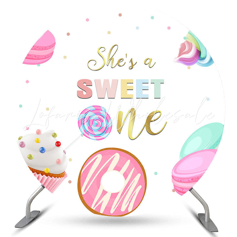Lofaris Shes A Sweet One Candy Land Round Birthday Backdrop