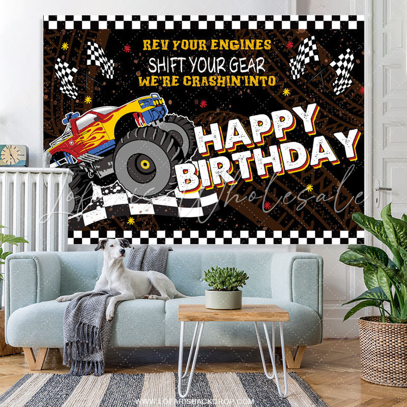 Lofaris Shift Your Gear Racing Car Happy Birthday Backdrop