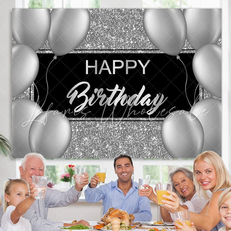 Lofaris Shinning Silver and Gery Balloons Birthday Backdrop