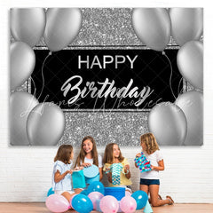 Lofaris Shinning Silver and Gery Balloons Birthday Backdrop