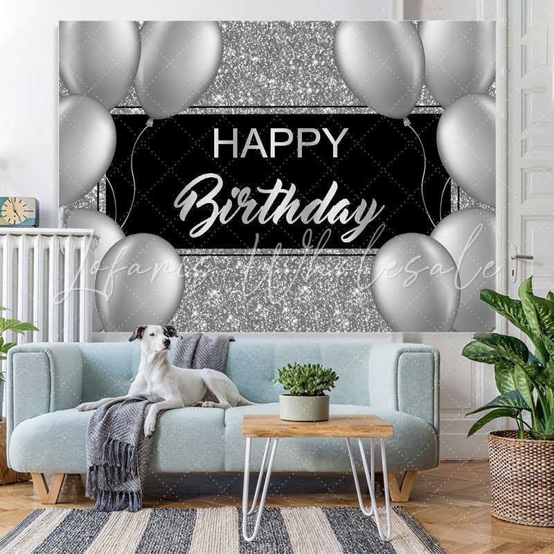 Lofaris Shinning Silver and Gery Balloons Birthday Backdrop