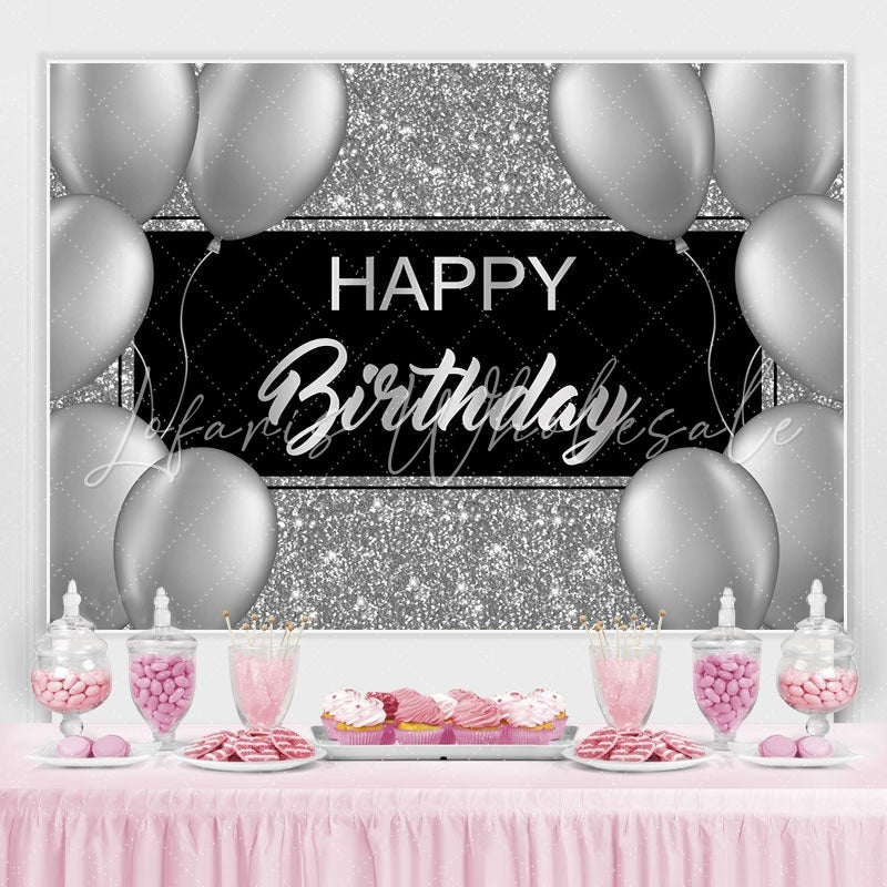 Lofaris Shinning Silver and Gery Balloons Birthday Backdrop