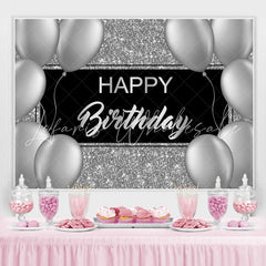 Lofaris Shinning Silver and Gery Balloons Birthday Backdrop