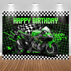 Lofaris Shiny Green Motorcycle Boy Happy Birthday Backdrop