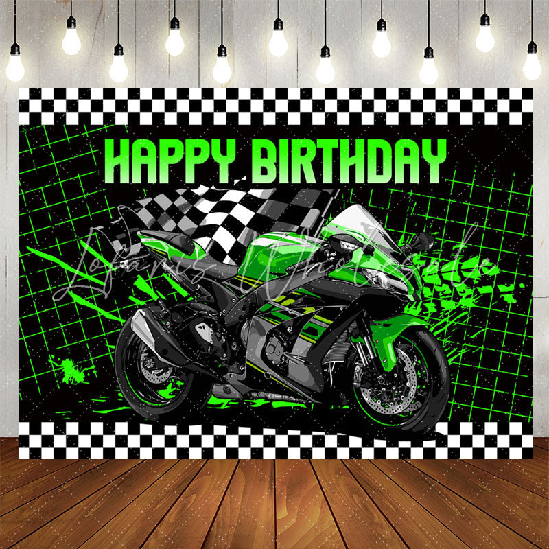 Lofaris Shiny Green Motorcycle Boy Happy Birthday Backdrop