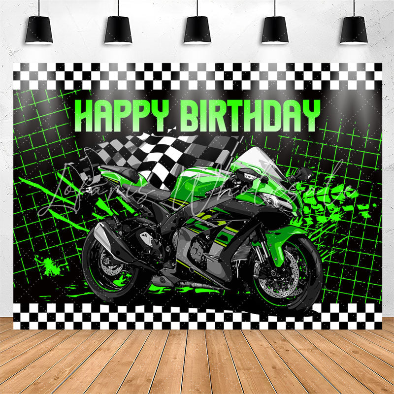 Lofaris Shiny Green Motorcycle Boy Happy Birthday Backdrop