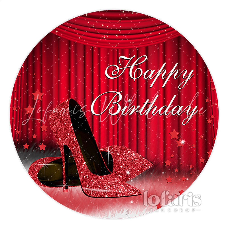 Lofaris Shiny Hot Red High Heels Happy Birthday Circle Backdrop