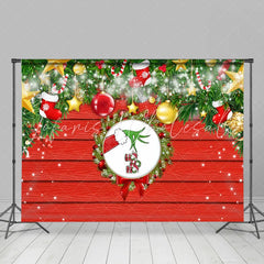 Lofaris Shiny Red Wooden Merry Christmas Wreath Holiday Backdrop