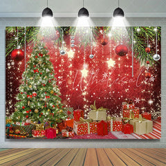 Lofaris Shiny Stars With Christmas Gift Tree Holiday Backdrop