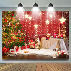 Lofaris Shiny Stars With Christmas Tree Gift Holiday Backdrop