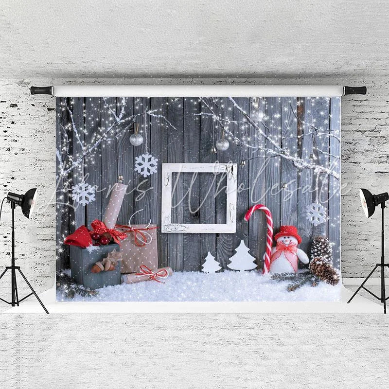 Lofaris Shiny Tree Snowflake Snowman Wooden Christmas Backdrops