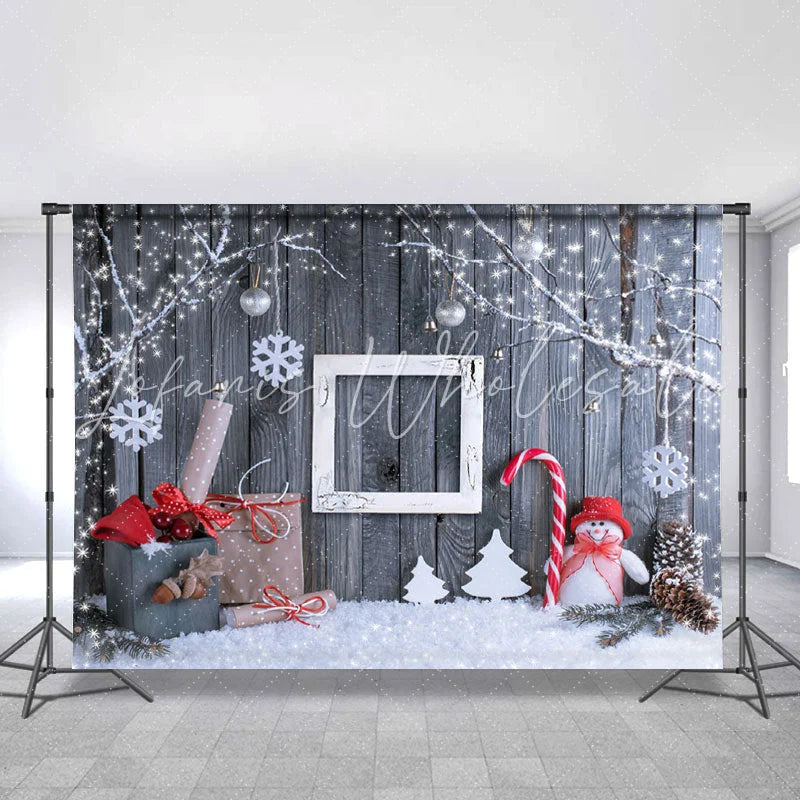 Lofaris Shiny Tree Snowflake Snowman Wooden Christmas Backdrops