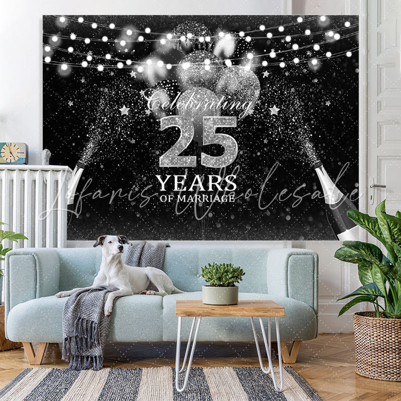 Lofaris Silver And Black Glitter Celebrate 25 Years Backdrop