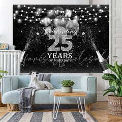 Lofaris Silver And Black Glitter Celebrate 25 Years Backdrop