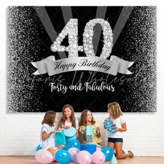 Lofaris Silver And Black Glitter Happy 40Th Birthday Backdrop