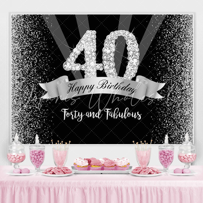 Lofaris Silver And Black Glitter Happy 40Th Birthday Backdrop