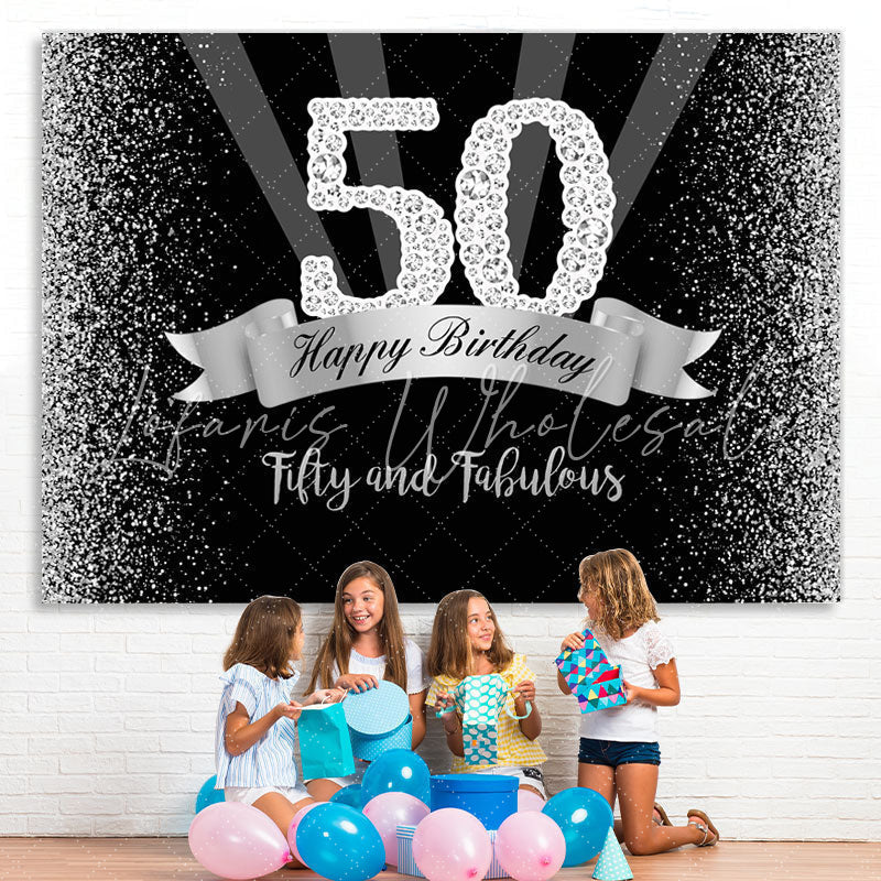 Lofaris Silver And Black Glitter Happy 50Th Birthday Backdrop