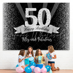 Lofaris Silver And Black Glitter Happy 50Th Birthday Backdrop