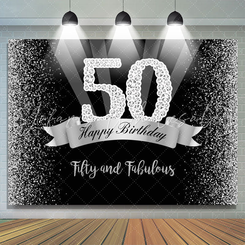Lofaris Silver And Black Glitter Happy 50Th Birthday Backdrop