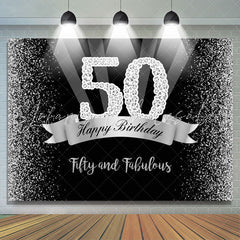 Lofaris Silver And Black Glitter Happy 50Th Birthday Backdrop