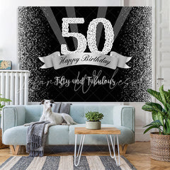Lofaris Silver And Black Glitter Happy 50Th Birthday Backdrop