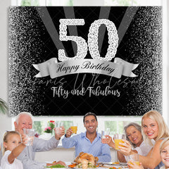 Lofaris Silver And Black Glitter Happy 50Th Birthday Backdrop