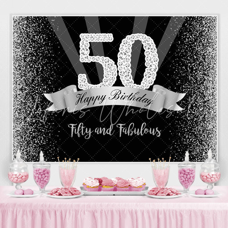 Lofaris Silver And Black Glitter Happy 50Th Birthday Backdrop