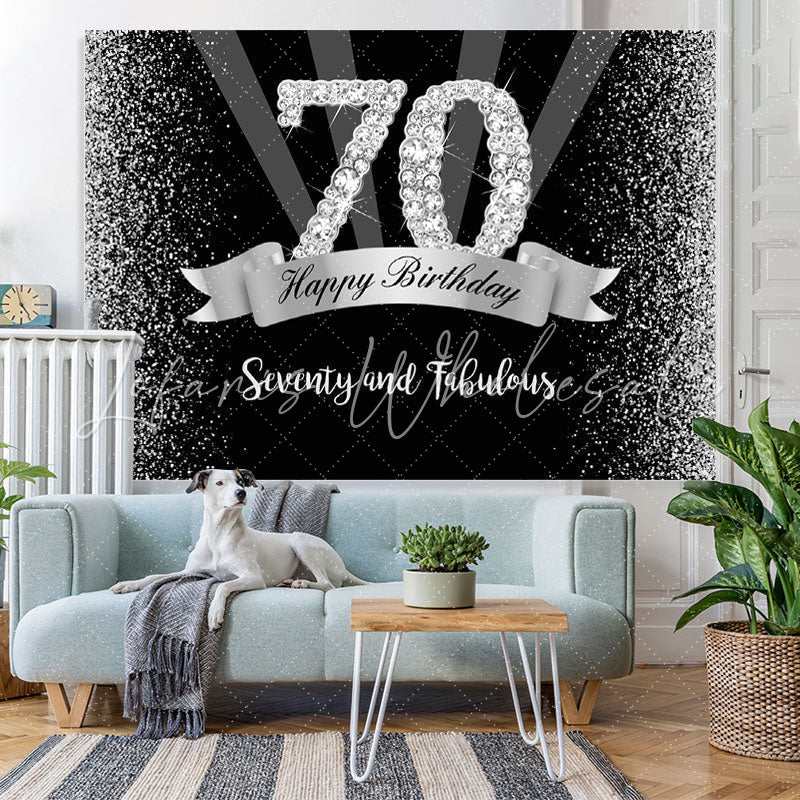 Lofaris Silver And Black Glitter Happy 70Th Birthday Backdrop