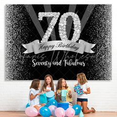 Lofaris Silver And Black Glitter Happy 70Th Birthday Backdrop