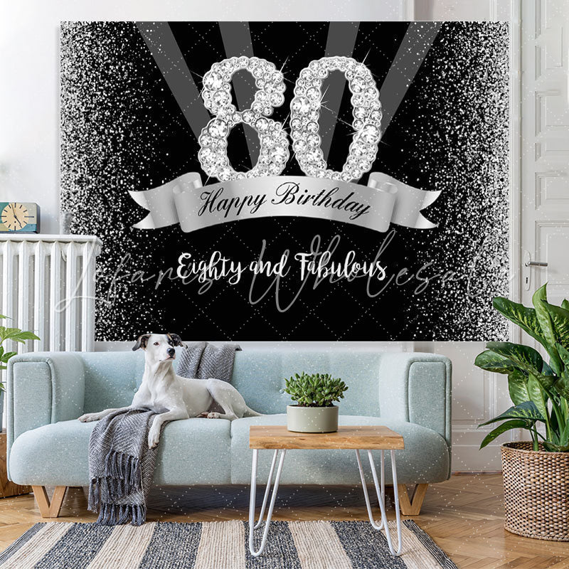 Lofaris Silver And Black Glitter Happy 80Th Birthday Backdrop