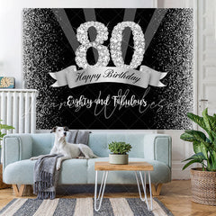 Lofaris Silver And Black Glitter Happy 80Th Birthday Backdrop