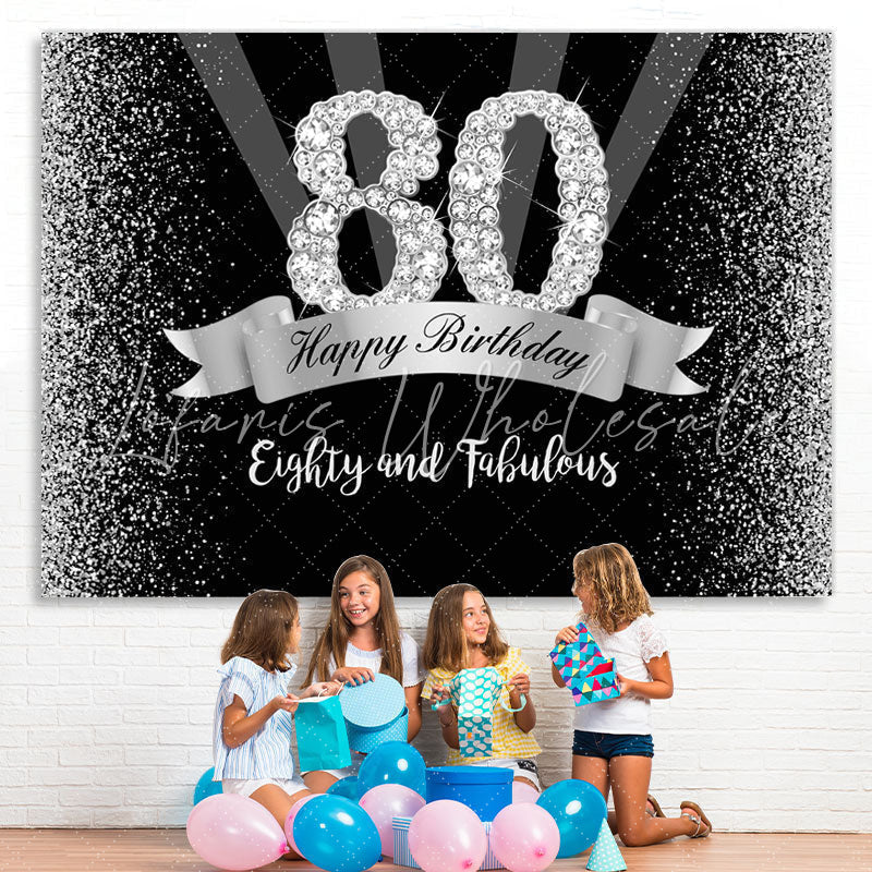 Lofaris Silver And Black Glitter Happy 80Th Birthday Backdrop