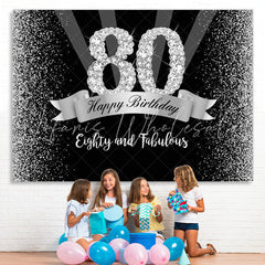 Lofaris Silver And Black Glitter Happy 80Th Birthday Backdrop
