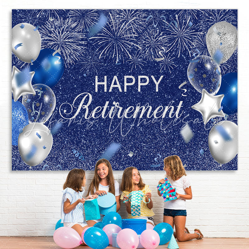 Lofaris Silver And Blue Balloon Glitter Happy Birthday Backdrop