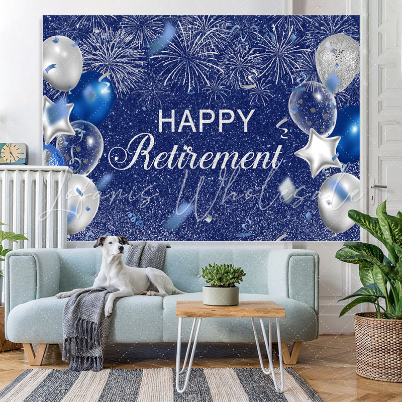 Lofaris Silver And Blue Balloon Glitter Happy Birthday Backdrop