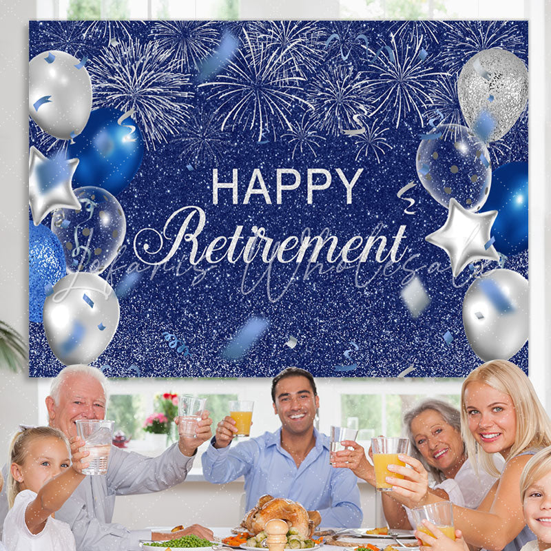 Lofaris Silver And Blue Balloon Glitter Happy Birthday Backdrop