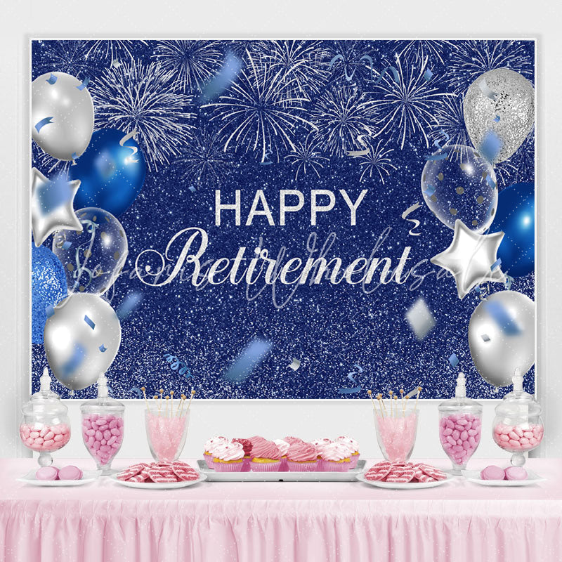 Lofaris Silver And Blue Balloon Glitter Happy Birthday Backdrop