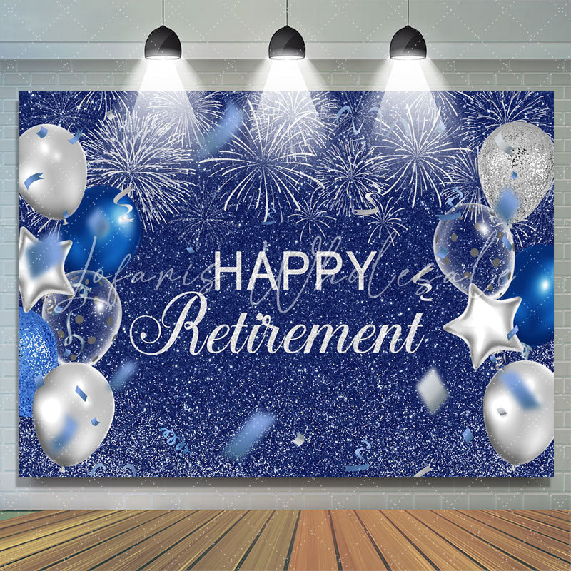 Lofaris Silver And Blue Balloon Glitter Happy Birthday Backdrop