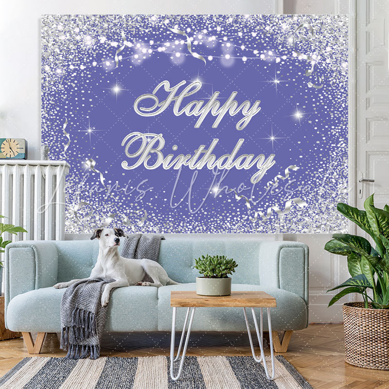 Lofaris Silver And Blue Glitter Bokeh Happy Birthday Backdrop