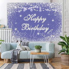 Lofaris Silver And Blue Glitter Bokeh Happy Birthday Backdrop