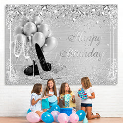 Lofaris Silver And Glitter Balloon Happy Birthday Backdrop