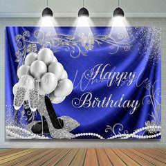 Lofaris Silver Balloon and Heels Blue Happy Birthday Backdrop