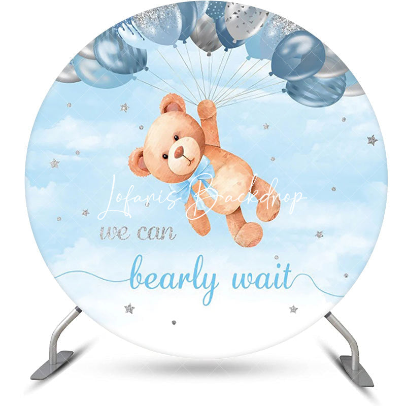 Lofaris Silver Blue Balloon Bear Round Baby Shower Backdrop