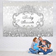 Lofaris Silver Crown Diamond Pearl Glitter Baby Shower Backdrop