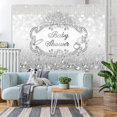 Lofaris Silver Crown Diamond Pearl Glitter Baby Shower Backdrop