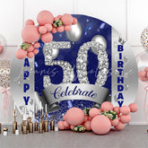 Lofaris Silver Diamond Balloons 50th Birthday Round Backdrop