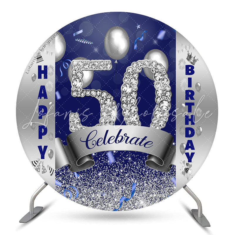 Lofaris Silver Diamond Balloons 50th Birthday Round Backdrop
