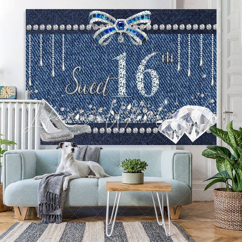 Lofaris Silver Diamond Sweet Sixteen Happy Birthday Backdrop