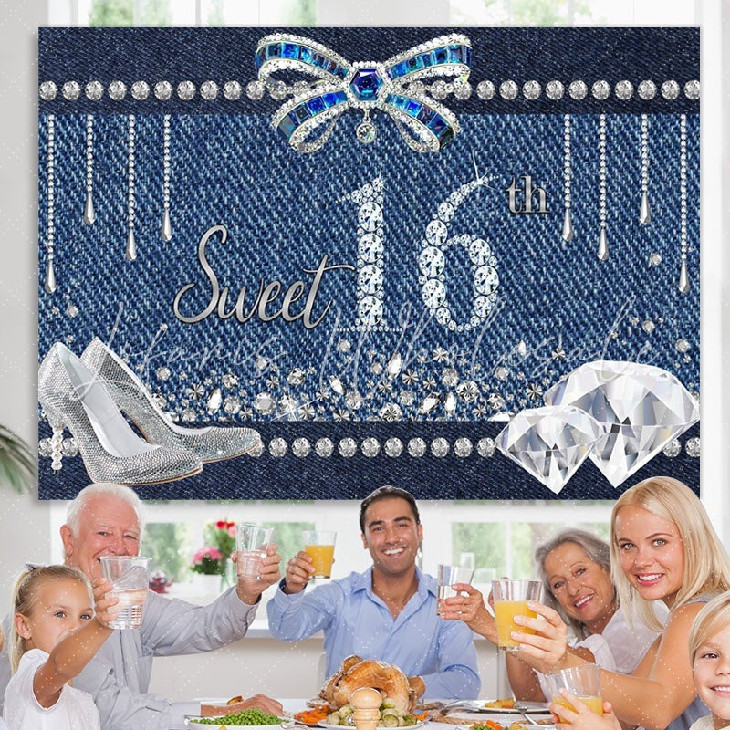 Lofaris Silver Diamond Sweet Sixteen Happy Birthday Backdrop