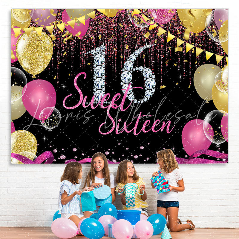 Lofaris Silver Diamonds And Glitter Sweet 16 Birthday Backdorp